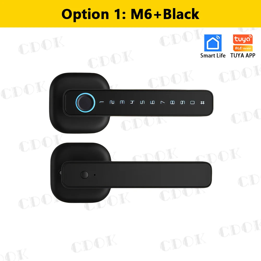 Fingerprint Door Lock: Tuya Bluetooth Smart Entry - M6 Series 3790-M6-Black Tidesmit
