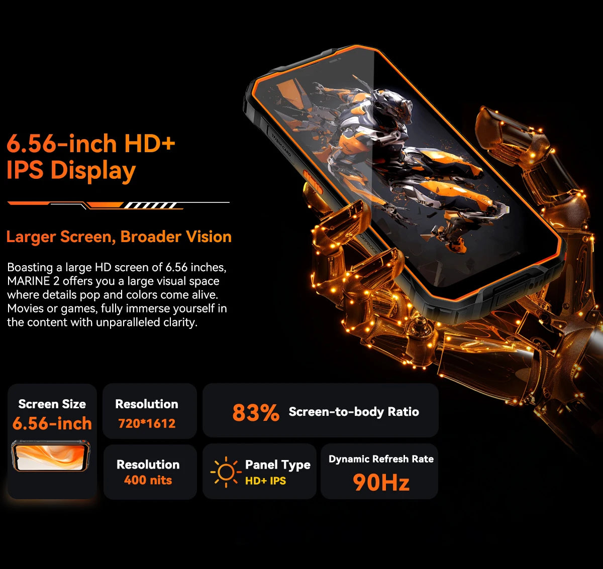 Blackview OSCAL Marine 2 Rugged Smartphone AI, 6.56'' HD+ Display, Unisoc T615,  8GB+128GB, 11000mAh, Android 15 Phone NFC