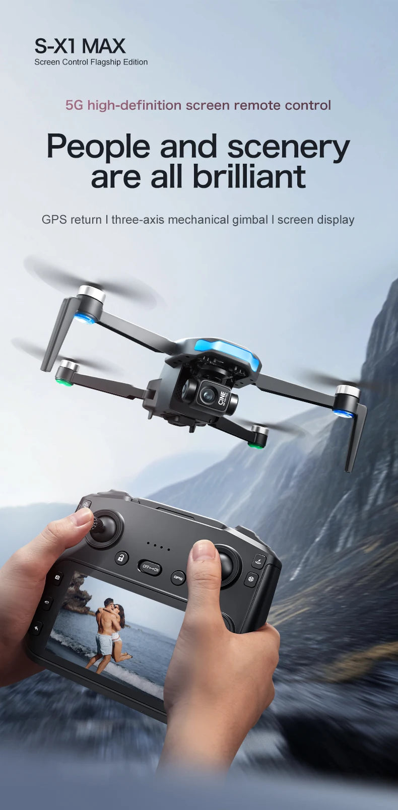 4K Camera Drone With 3-Axis Gimbal GPS - Foldable Aerial Quadcopter Tidesmit