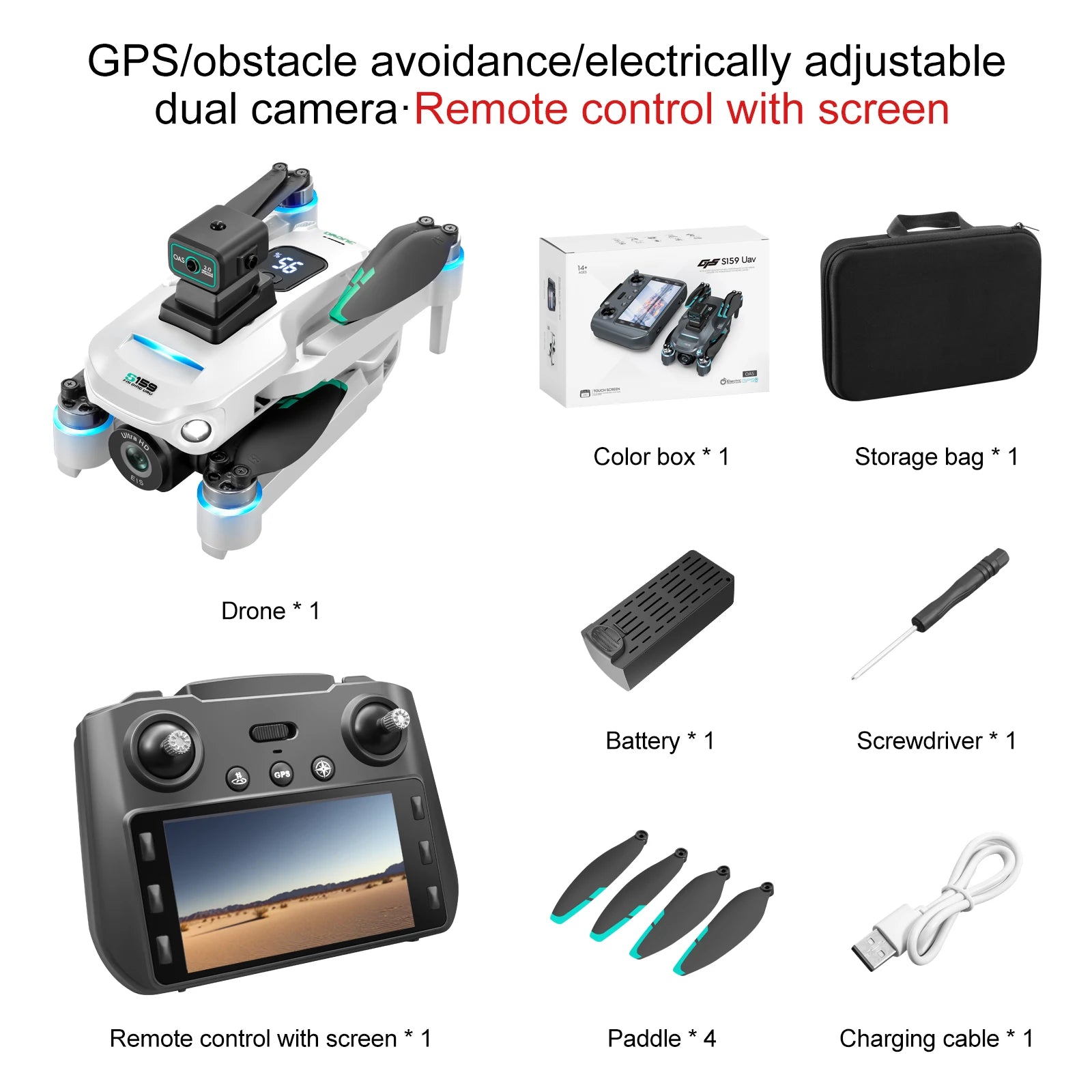 4K GPS Drone with Dual Camera and Remote Screen - Foldable Design white Tidesmit