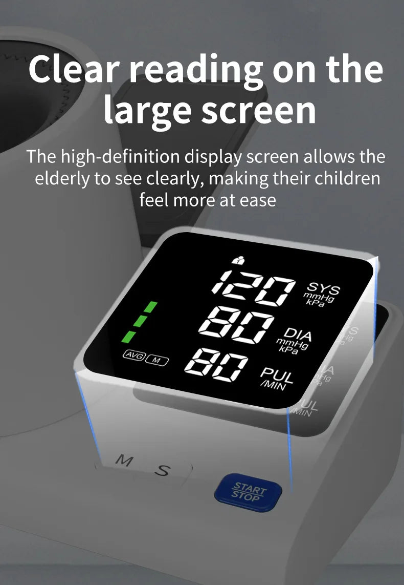 Upper Arm Electronic Blood Pressure Monitor, Household Medical Voice BP Monitor for the Elderly, Large Screen, Memory Function