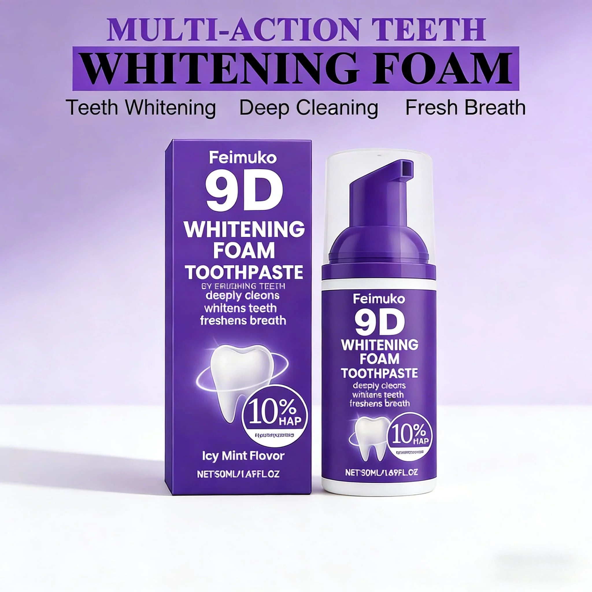 Tidesmit 9D Purple Tooth Mousse Whitening Foam Toothpaste with 10% Hydroxyapatite for fresh breath and stain removal
