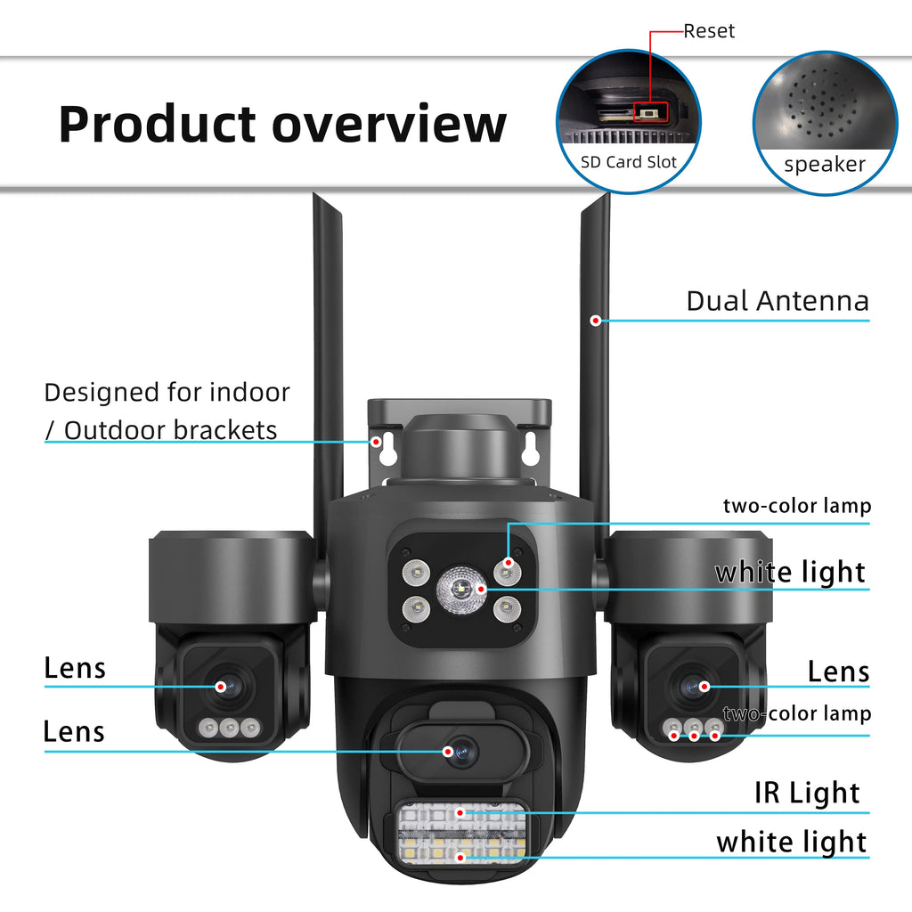 15MP Security Camera iCsee 3-HD Screens Auto Tracking WiFi IP CameraOutdoor CCTV Color Night Vision 2-Way Audio Surveillance Cam