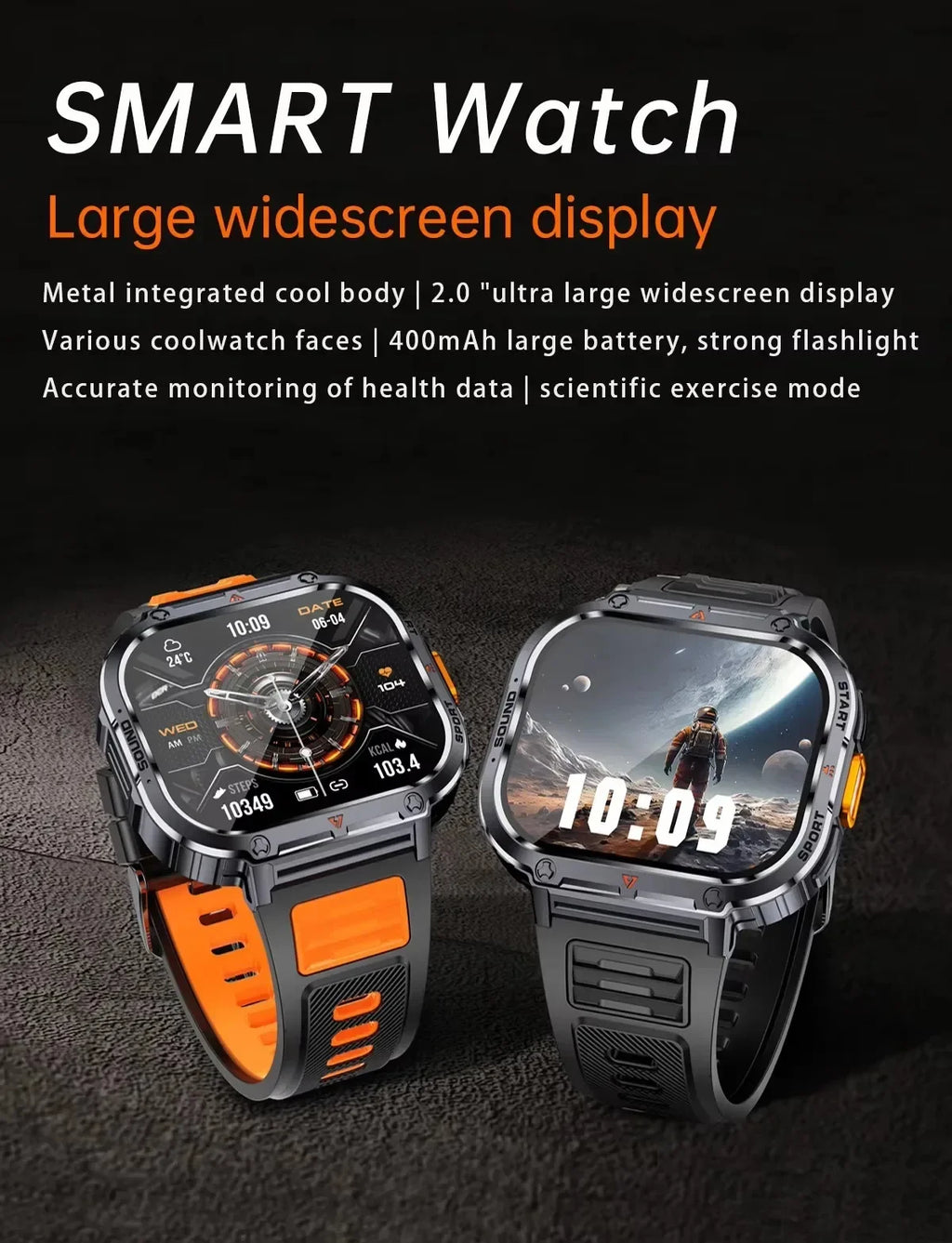 New Smart Watch Men LED Light Flashlight BT Call Music Player Sport Fitness Bracelet Calories Ultra Large Screen Smartwatch
