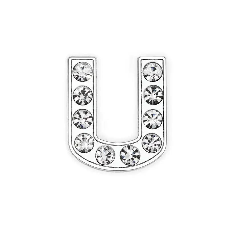 Silver letter U rhinestone slide charm for 8mm DIY pet collars to personalize your dog or cat accessories.