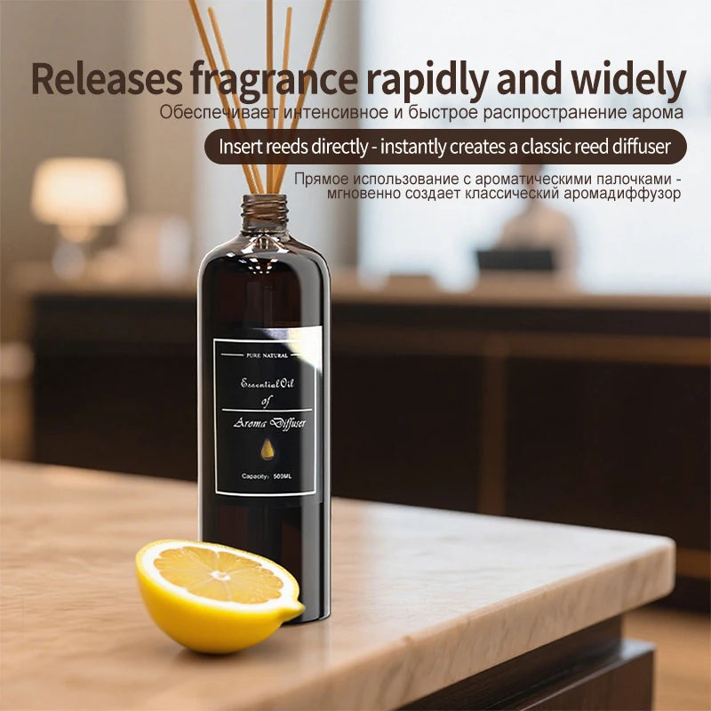 500ML Large Capacity Essential Oil Refill for Aroma Diffusers Long-Lasting Home Hotel Air Freshener with Reed Sticks Fragrance
