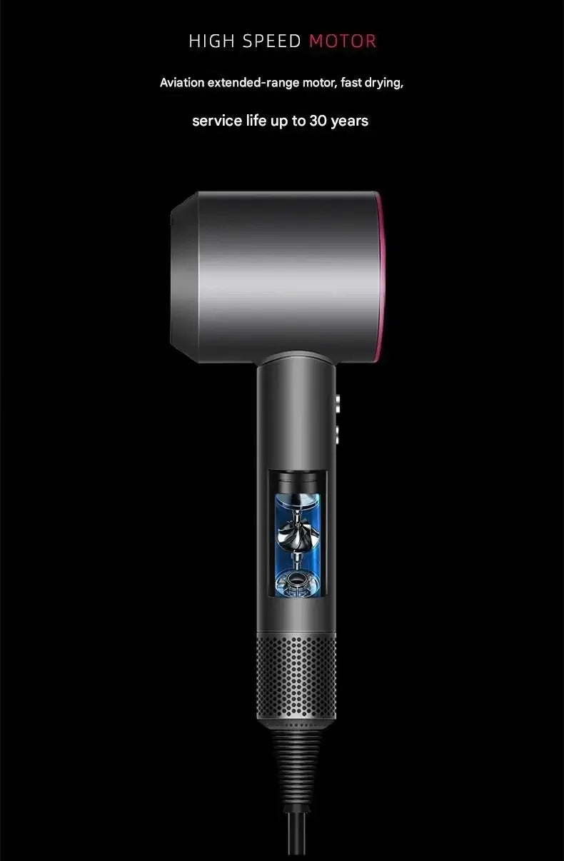 Grey ionic hair dryer with high-speed motor, sleek lightweight design, and professional styling technology.