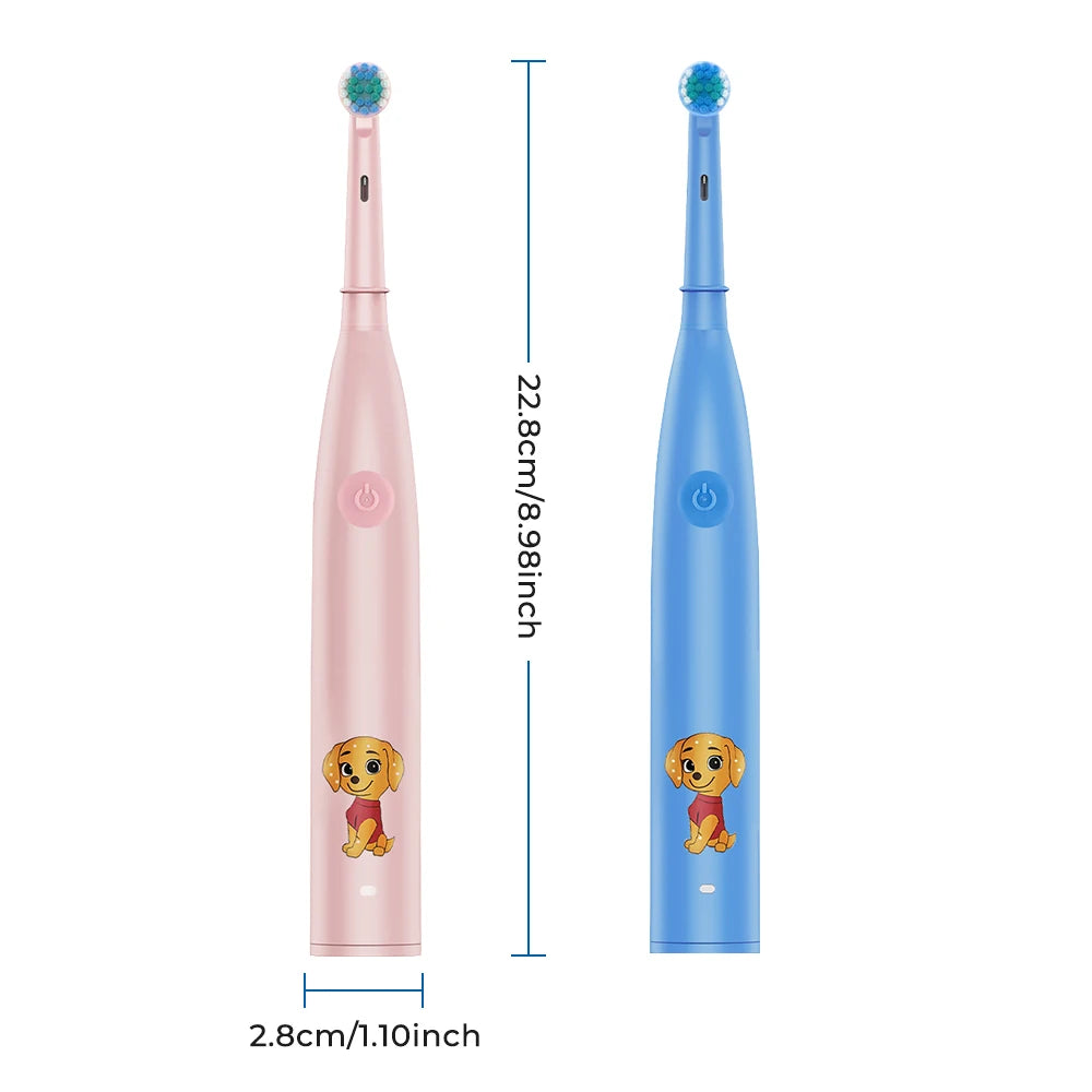 Children's Electric Toothbrush with 4 Replacement Heads Cartoon Kids Electric Toothbrush 5 Cleaning Modes Round Head Rotating