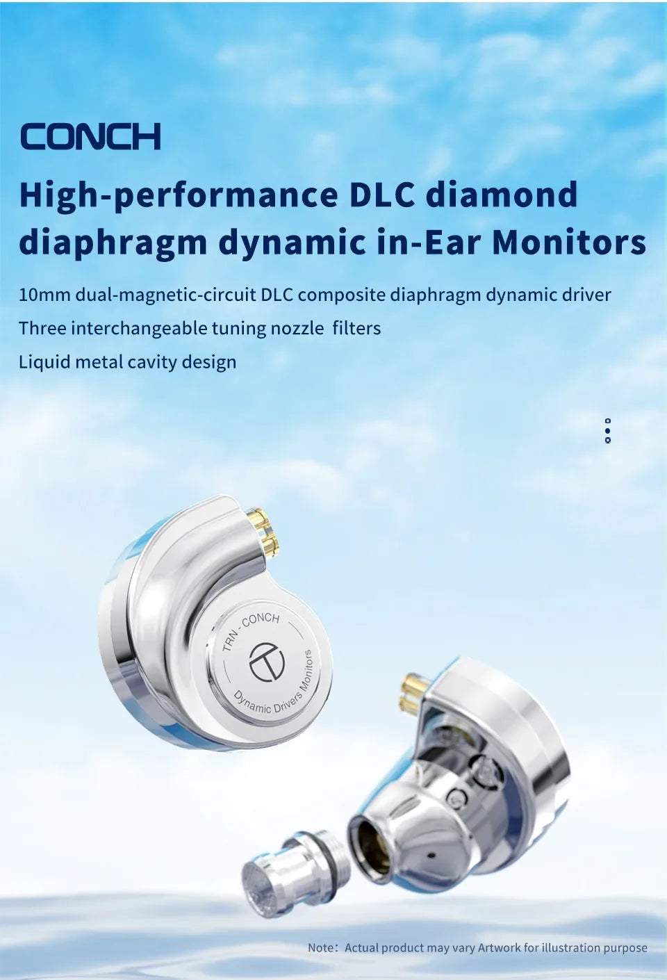 TRN Conch DLC Dynamic In-Ear Monitors with Hi-Res Audio by Tidesmit Tidesmit
