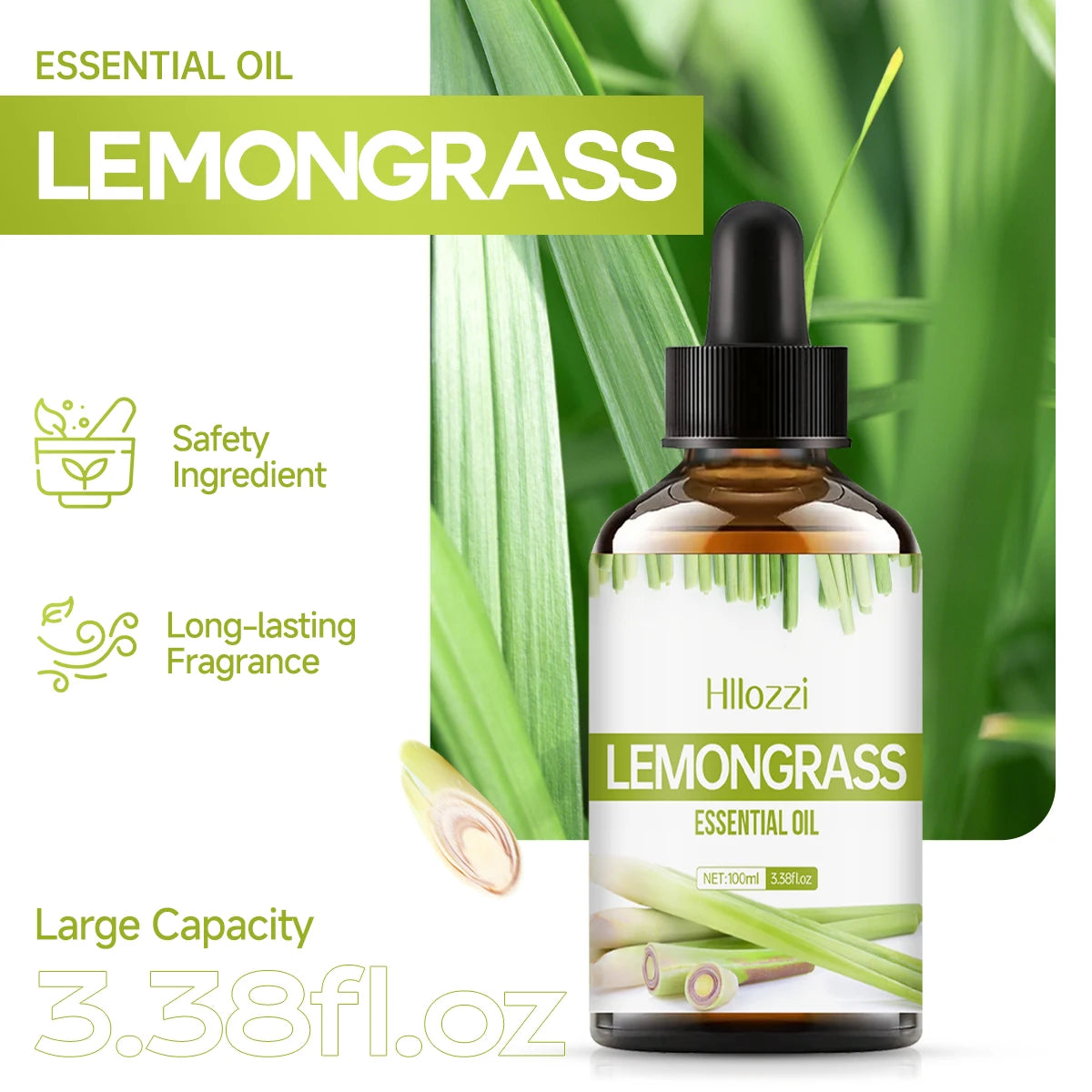 Lemongrass essential oil can be used in skincare, bath products, and diffusers and is suitable for all skin types.
