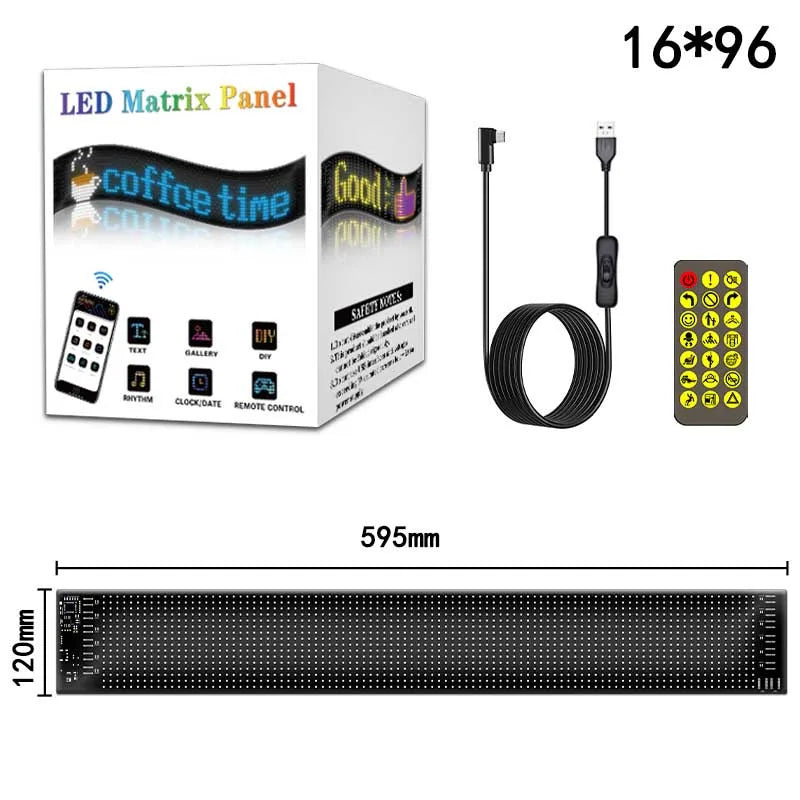 Programmable Car LED Matrix Panel | Flexible DIY Display Sign - Tidesmit 16x96 LEDs 12x60CM Tidesmit
