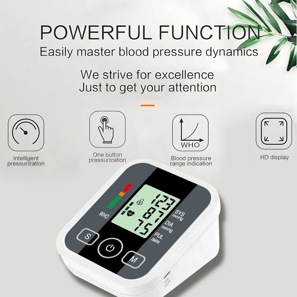 Alextrasza Upper Arm Automatic Blood Pressure Monitor BP Sphygmomanometer Pressure Meter Tonometer Measuring Arterial Pressure