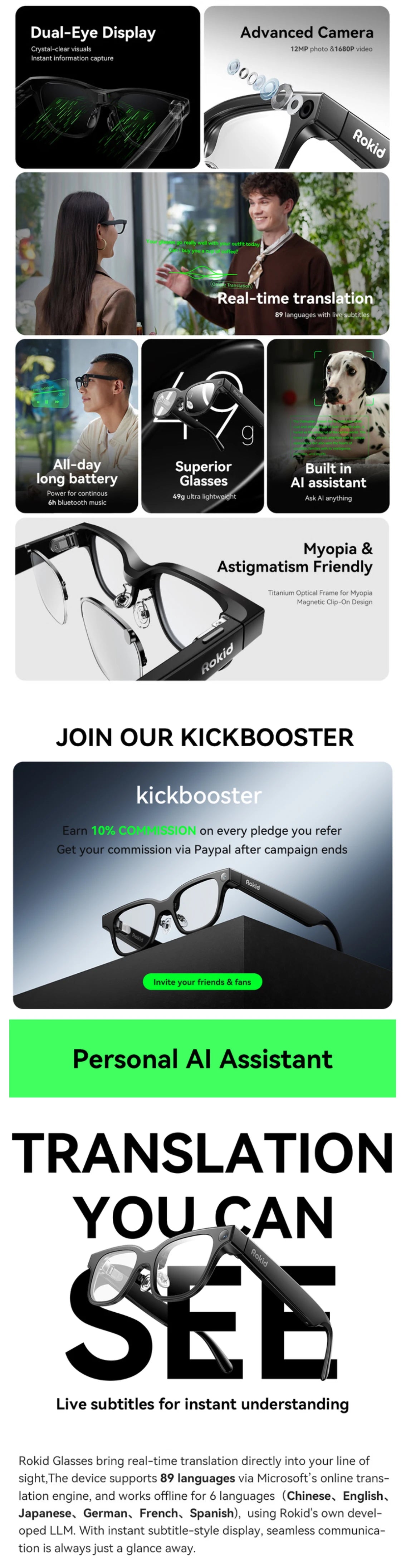 Rokid Smart Glasses: Dual-Eye Augmented Reality & Live Translation - Black Tidesmit
