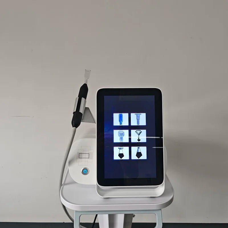 White cold plasma beauty machine with touchscreen and probe for face acne treatment and anti-aging skin repair.