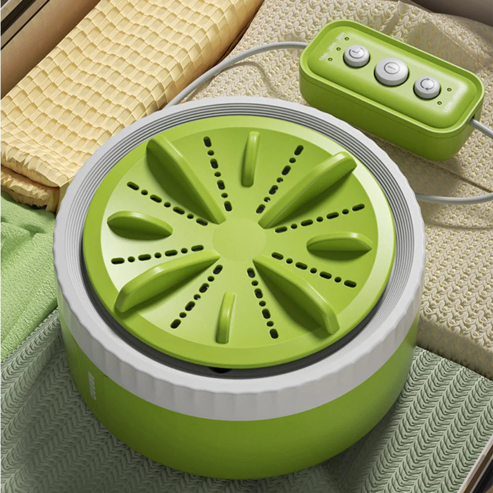 Tidesmit portable mini USB washing machine with 3 gear timer showing turbo cleaning cycle for baby clothes and socks