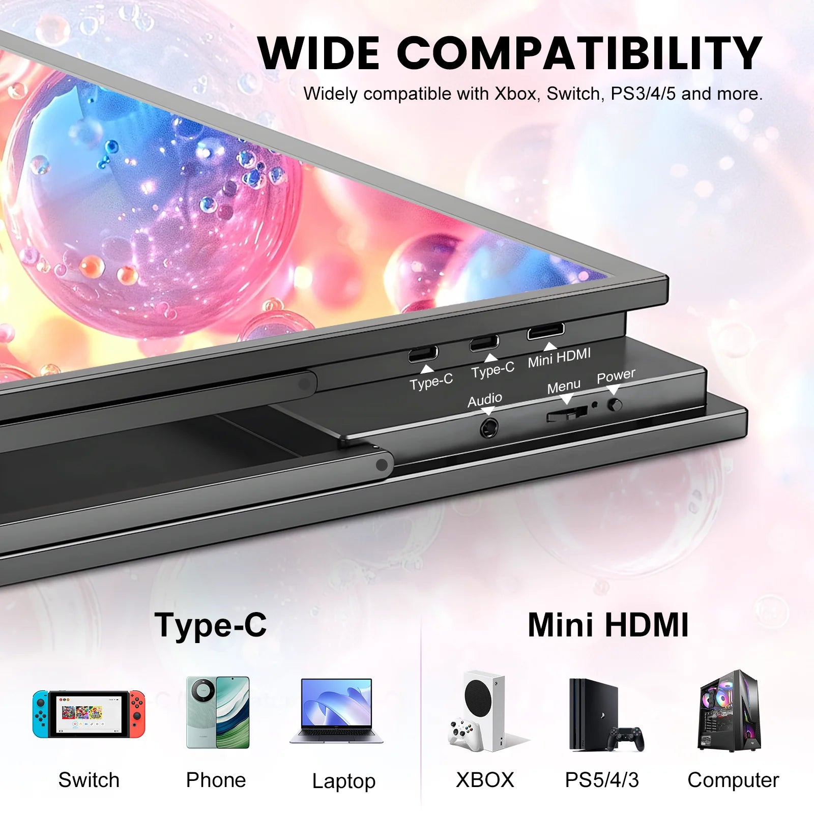 WonTim 18.5Inch Portable Monitor 100Hz Gaming Screen USB-C 100%sRGB 350Nits Display with Stand for PC Laptop Mac Xbox PS5 Switch