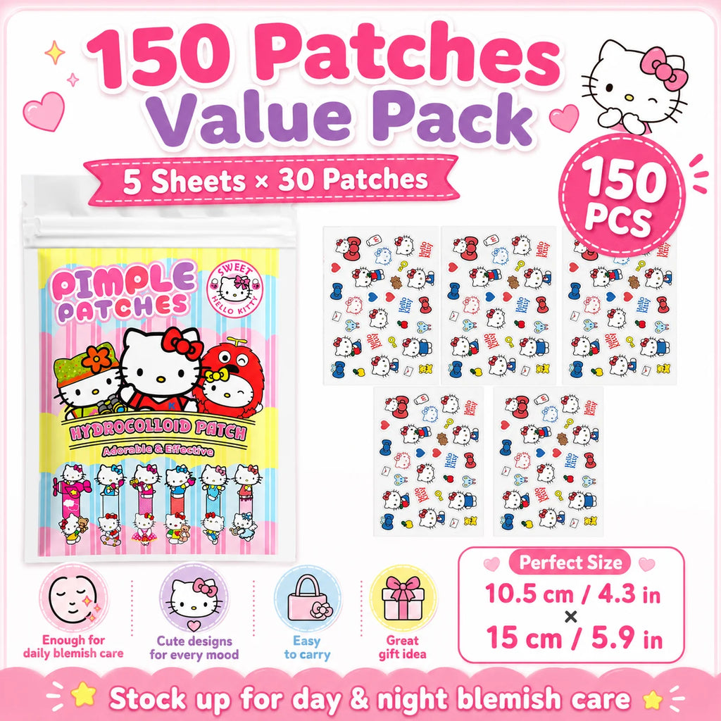 150PCS Hello Kitty Cute Face Stickers, Hydrocolloid Pimple Patches for Invisible Blemish Concealing