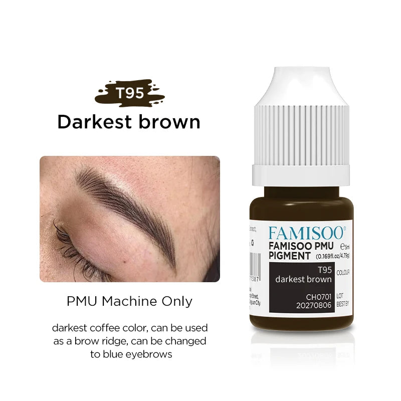 Eyebrow Tattoo Ink - Professional 5ml Microblading Pigment for PMU Machines Permanent Makeup Machines T95 Black brown