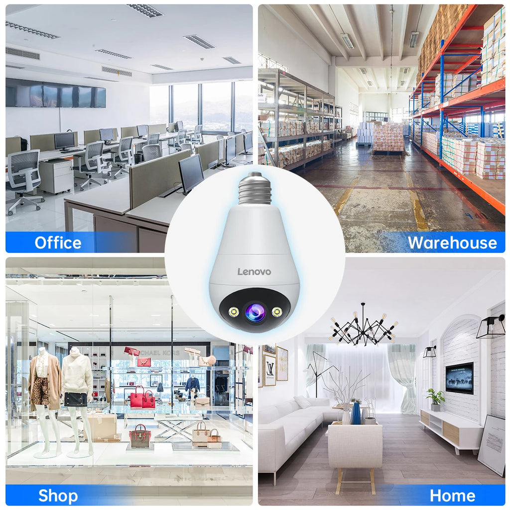 Lenovo 2K E27 Bulb WiFi Camera Home Indoor Video Surveillance Camera Color Night AI Tracking Security PTZ IP Camera Baby Monitor