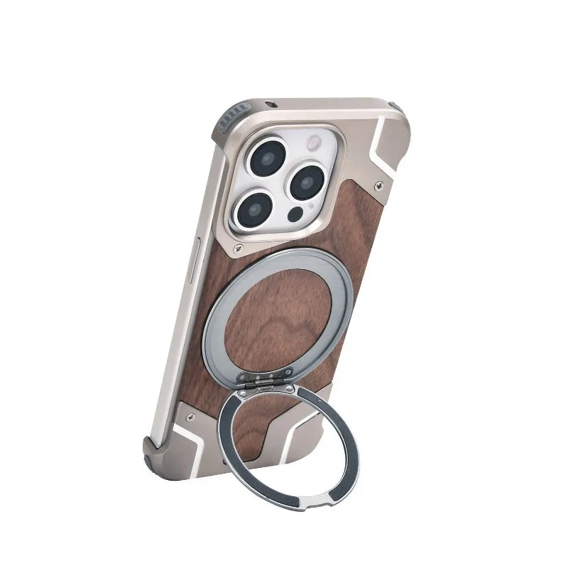 Magnetic Walnut Wood Phone Case for iPhone 16 Pro | Shock-Absorbing Cover Tidesmit
