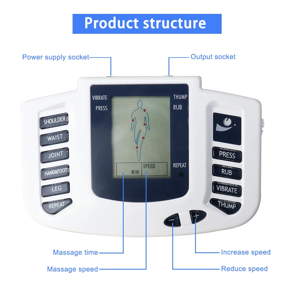 TENS Muscle Stimulator 16-Pad System with 10 Intensity Levels Massage Cushion Tidesmit