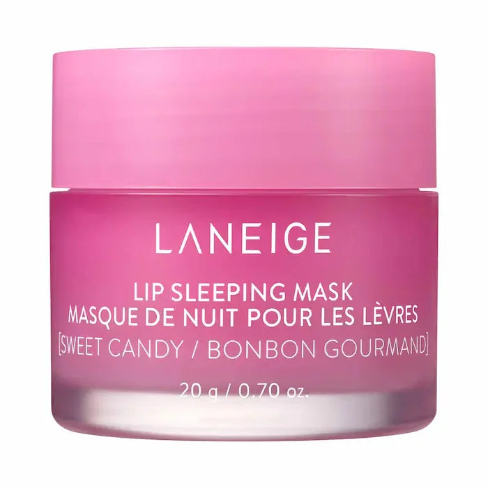 Laneige Lip Sleeping Mask in Sweet Candy, a moisturizing pink lip treatment jar for soft, nourished lips.