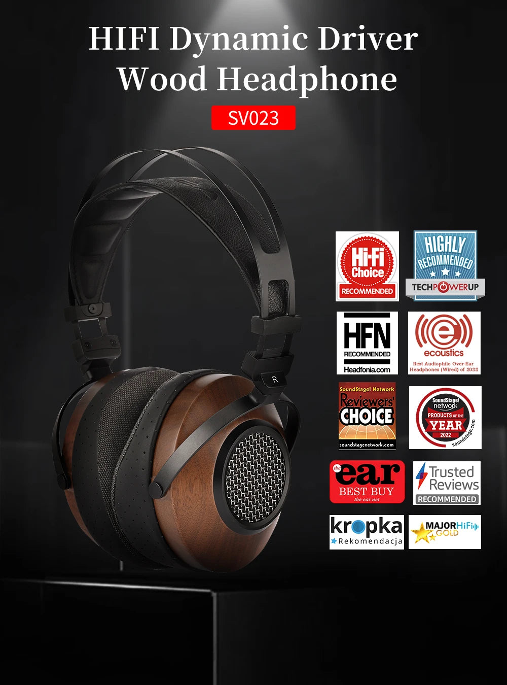 SIVGA SV023 Open Back Headphones | Walnut Wood 50mm Studio Monitor Drivers Tidesmit