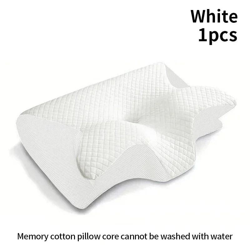 Memory Foam Ergonomic Pillow for Neck Support - High Density Foam Massage Cushion White Tidesmit