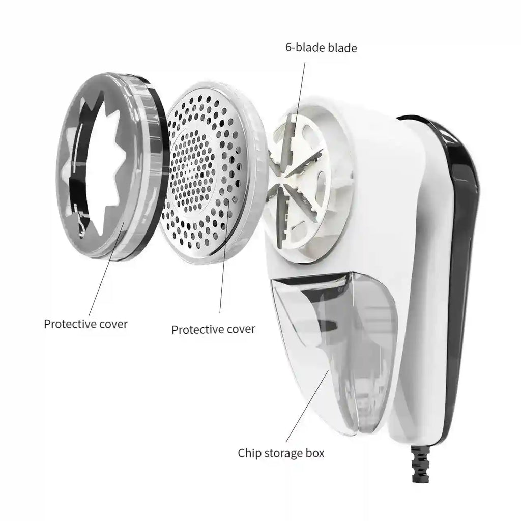 Tidesmit portable electric clothes lint remover showing ergonomic handle and blade guard for fabric maintenance