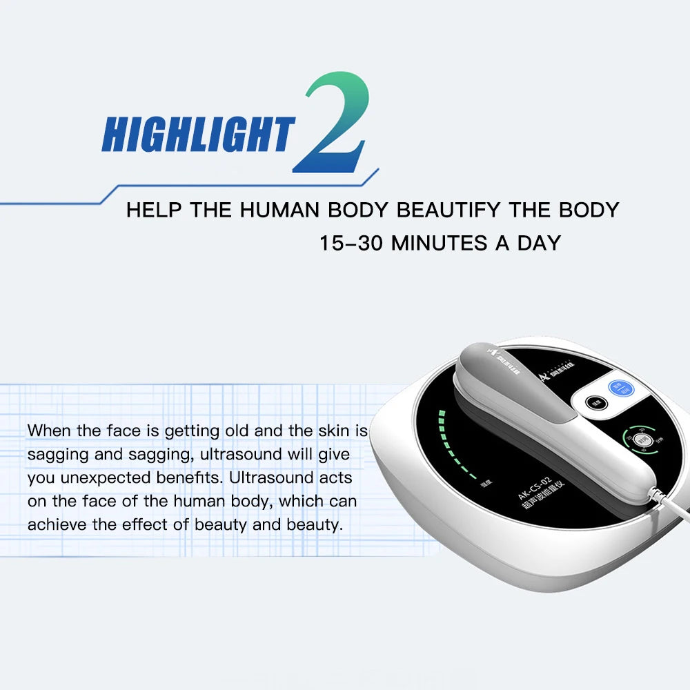 Portable 1MHz ultrasound physiotherapy device with handheld probe for facial beauty and muscle pain relief.