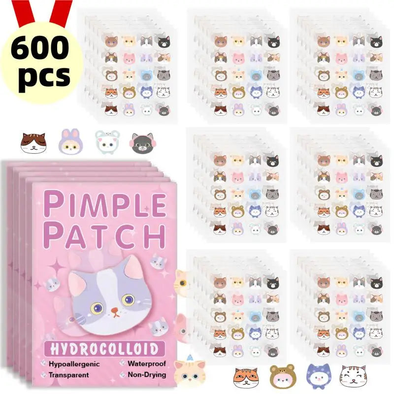 600Pcs Acne Patches Cat Shaped Acne Heal Sticker Colorful Acne Cover Removal Pimple Patch Anti-Acne Hydrocolloid Sticker