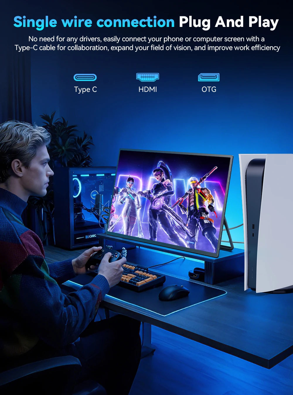 UPERFECT 24.5'' 500Hz Portable Monitor 16:9 IPS Screen Gaming Monitor With Type-C Mini HDMI Second Display For MAC Laptop PC PS5