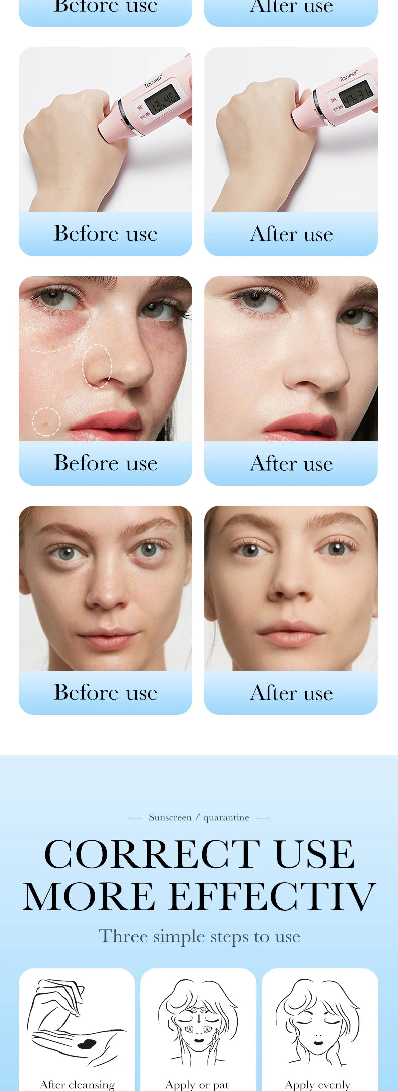 Tidesmit tri-color face makeup primer and color correcting base cream texture swatch