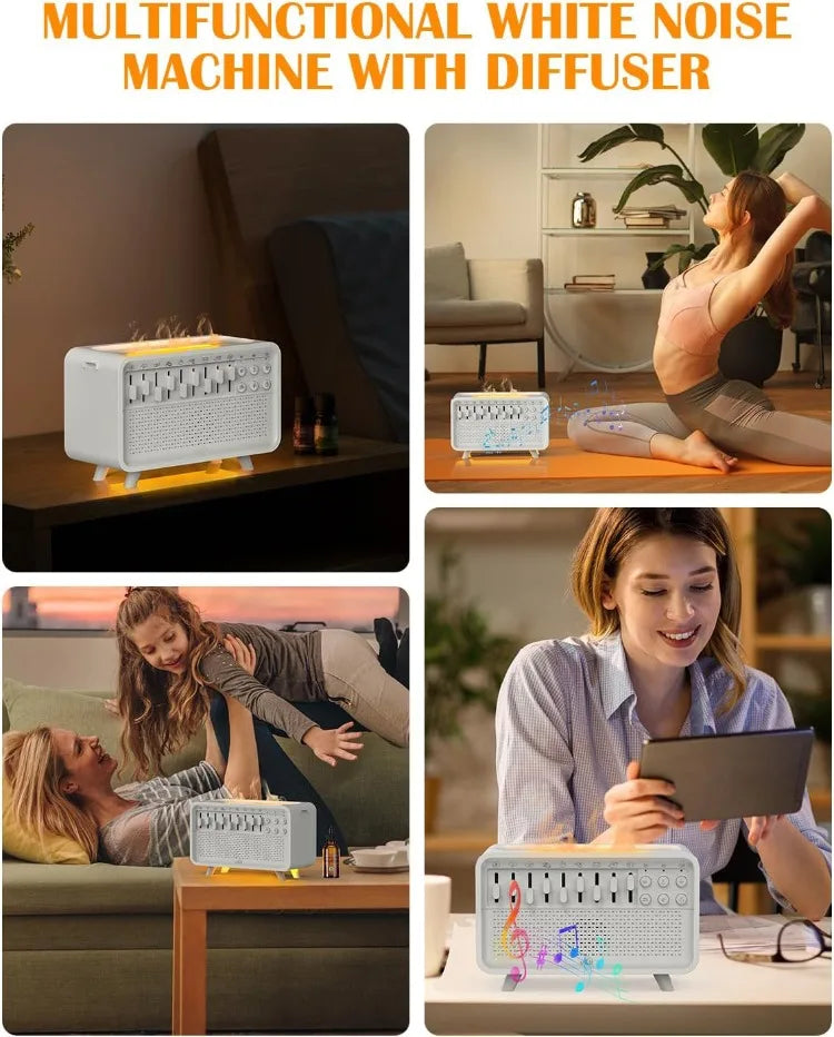 Bluetooth White Noise Machine with Aroma Diffuser,Humidifier & Night Light |8 Natural Sounds,3-Level Dimming for Sleep Therapy