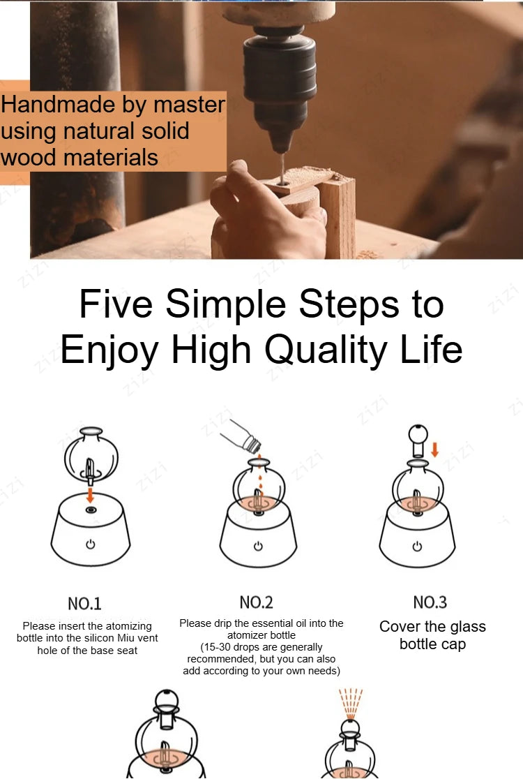 Solid Wood Essential Oil Hotel Home Diffuser Silent Pure Oil Diffuser Waterless Essential Oil Atomizer Diffuser