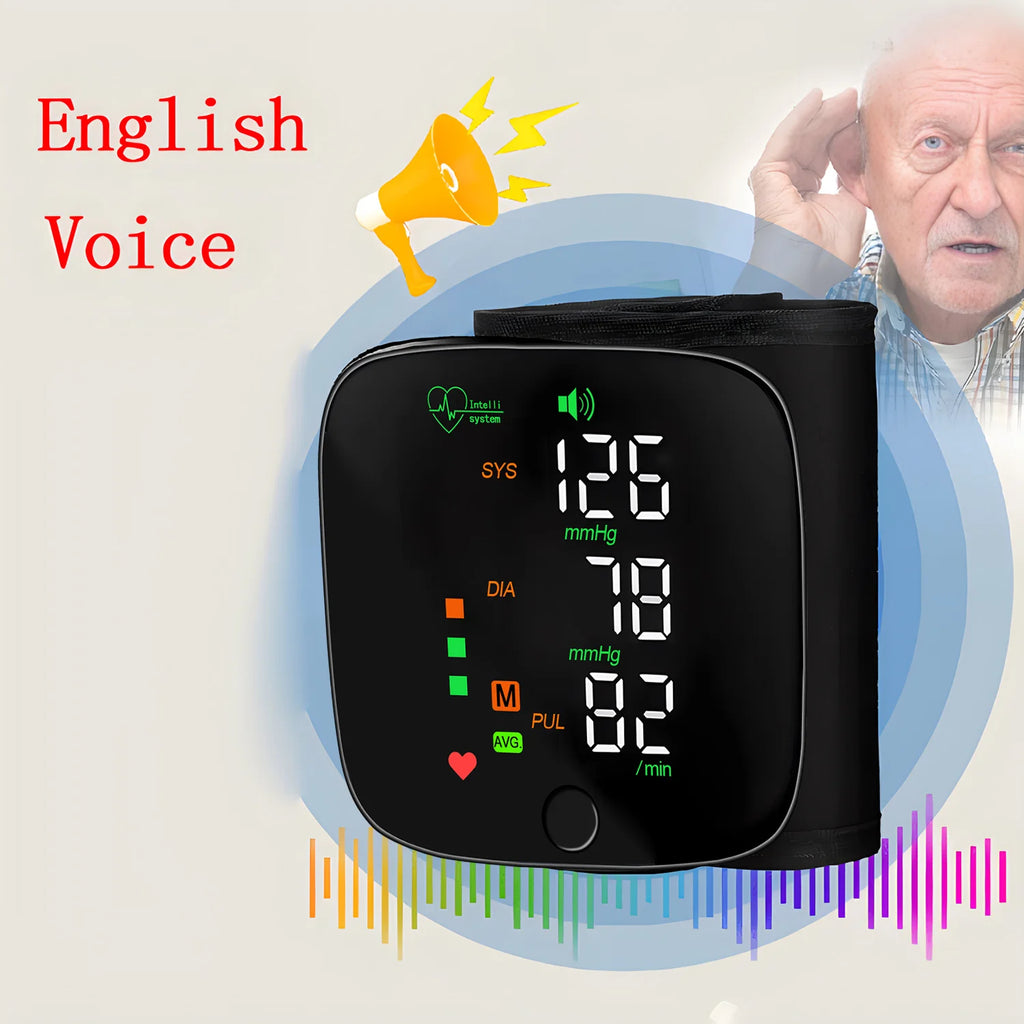 Rechargeable Wrist Blood Pressure Monitor Medical Voice Digitlal Display Health Sphygmomanometer Tonometer