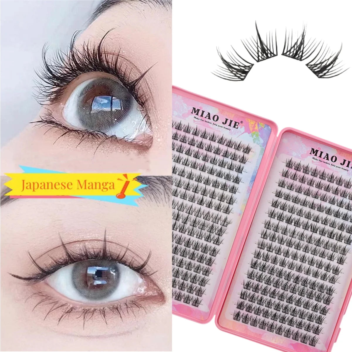 MIAOJIE Large Eyelashes with Pointed Cat-Eye C-Curl 10-14Mm Eyelashes That Are Natural And Light Without Blinking to Enlarge