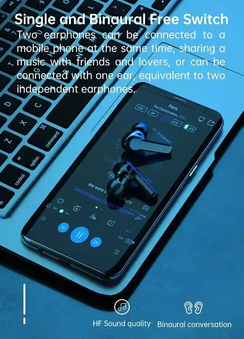 Wireless Bluetooth Gaming Earbuds with Active Noise Cancellation - Black Tidesmit
