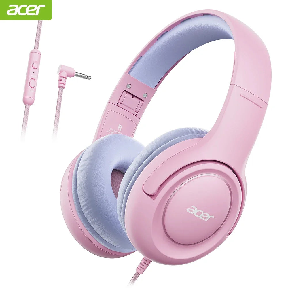 Kids Wired Headphones with Volume Limiting – Foldable Stereo Audio PinkPurple Tidesmit