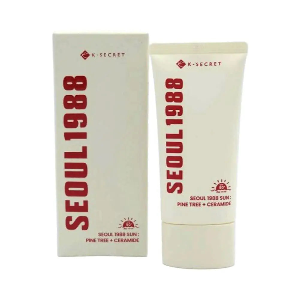 K-Secret sun cream tube and box, light cream with red SE0UL 1988 text