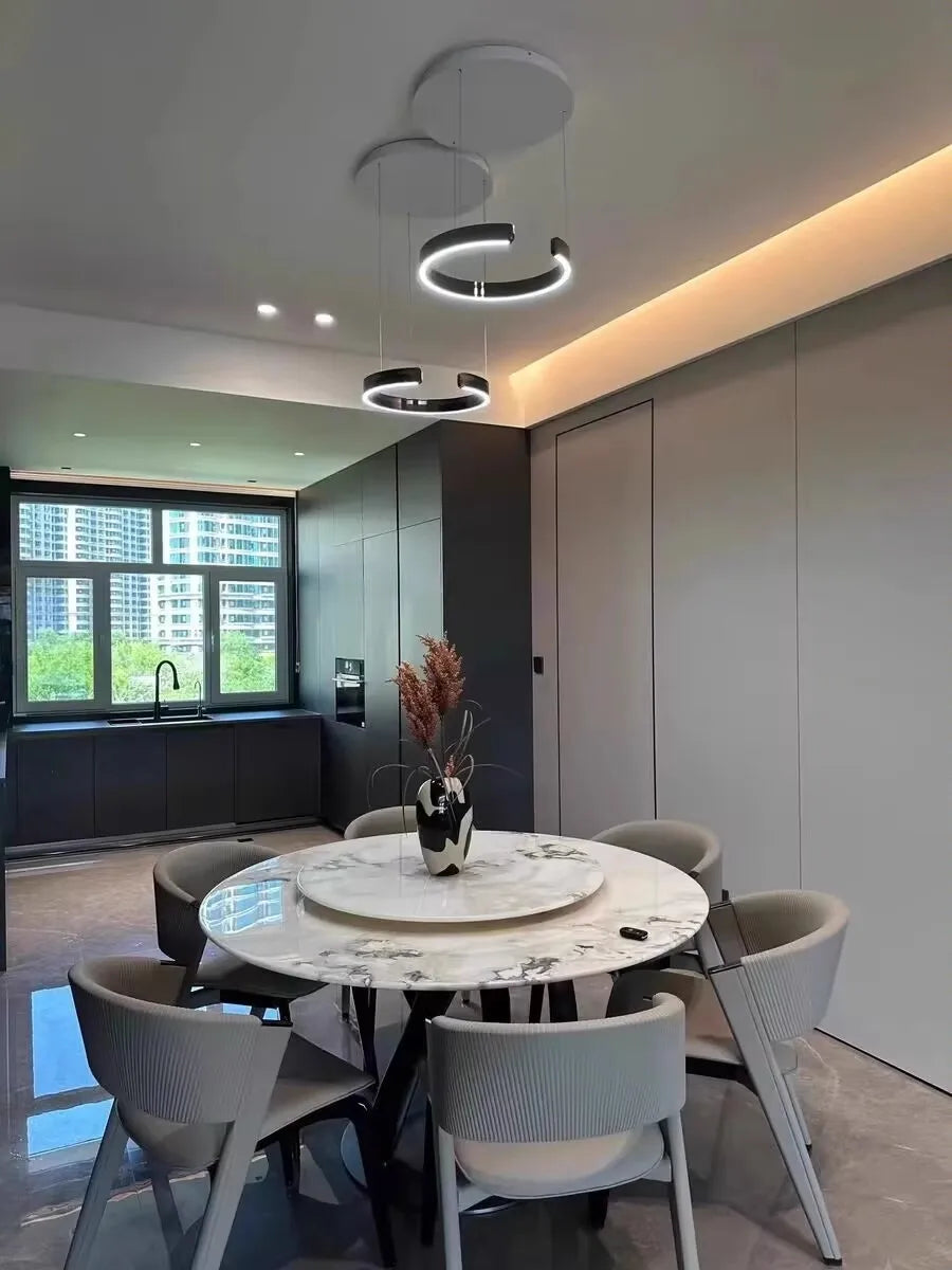 Modern LED Ring Ceiling Chandelier 60cm Black - Minimalist Decor Tidesmit