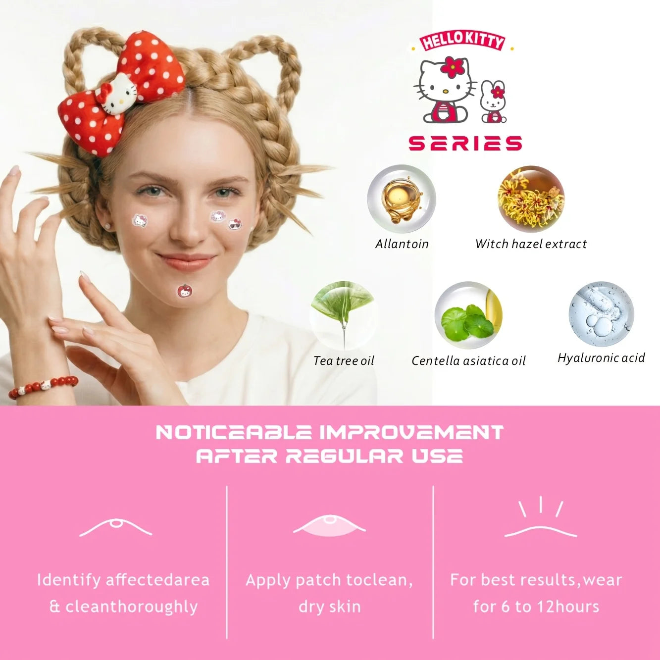 24/72PCS Sanrio Hello Kitty Acne Patch, Hydrocolloid Acne Patch, Makeup Blemish Pimple Patch, Waterproof and Sweatproof