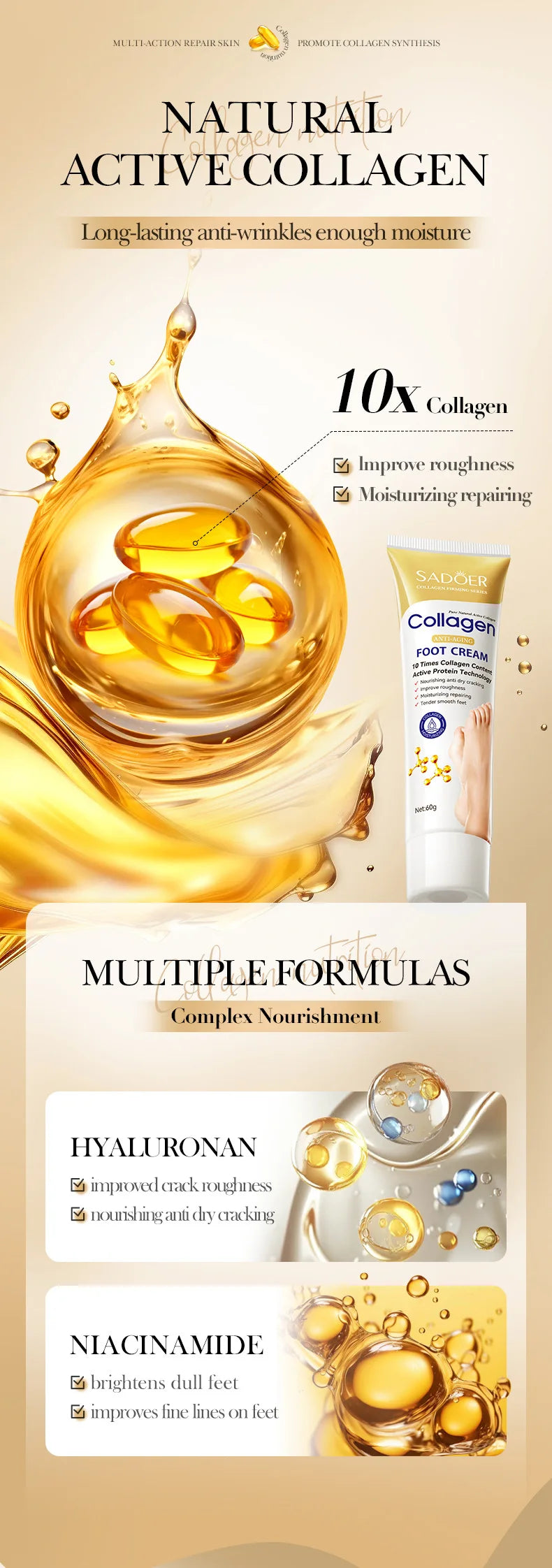 Collagen Foot Cream: Deep Moisturizing & Repairing Foot Care Scrubs Treatments Tidesmit