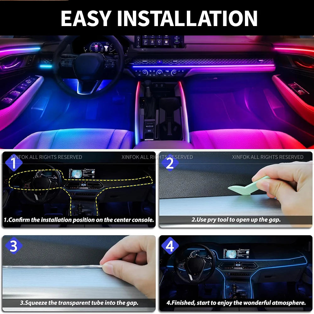 RGB Car Ambient LED Strip Lights with Music Sync App Control Tidesmit