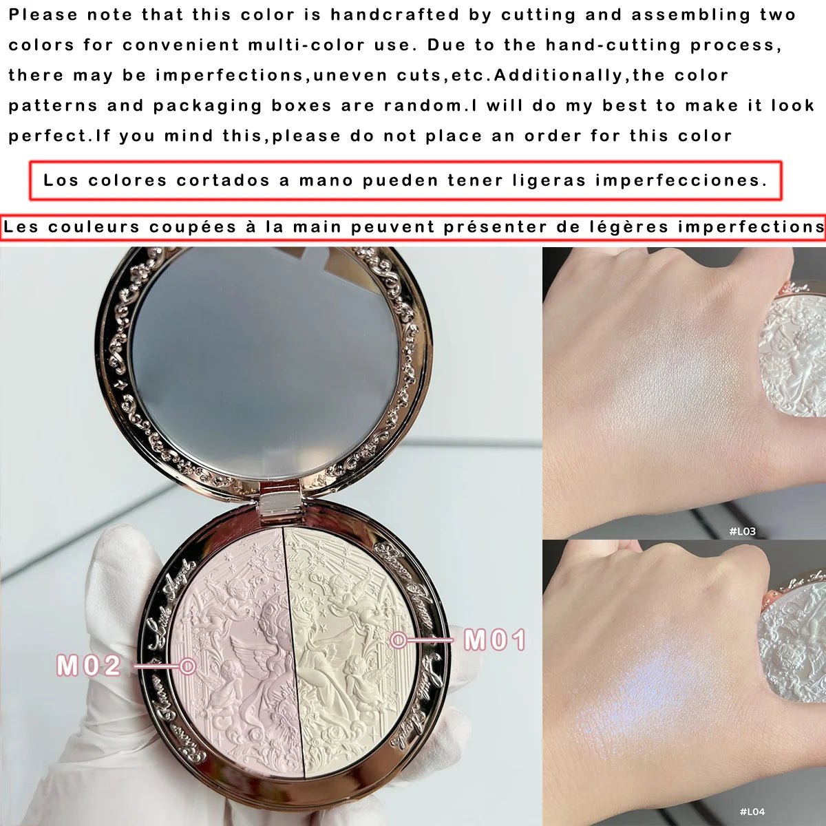 Tidesmit Flower Knows Little Angel embossed highlighter palette shade swatch for shimmering 3D facial contouring