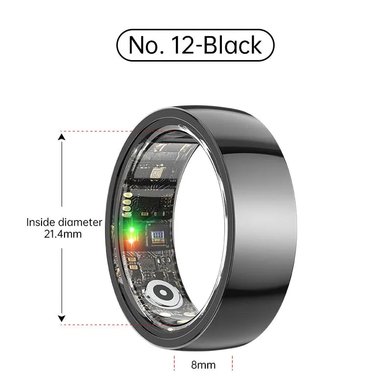 Smart Health Ring – Waterproof Fitness Tracker by Tidesmit Ceramic Black No. 12 Tidesmit