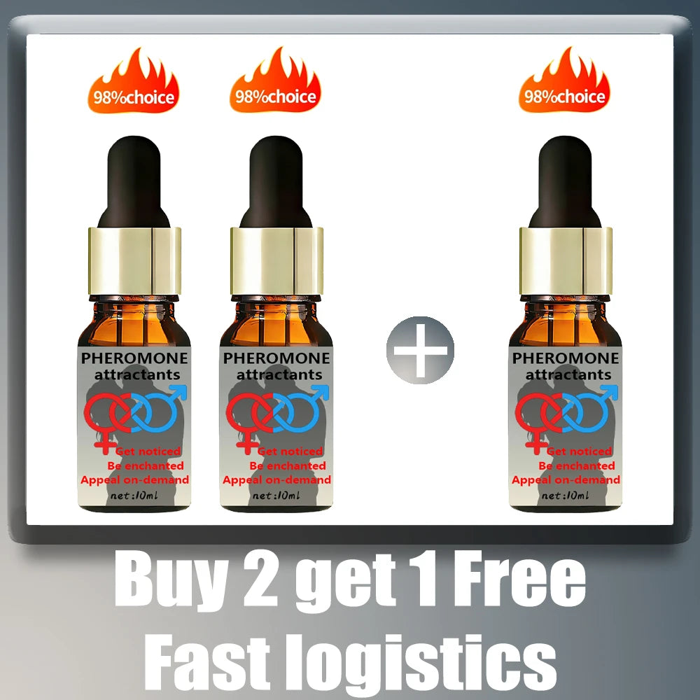 Pheromone Seductive Perfume for men, 10ml amber dropper bottle, long-lasting attracting scent, romantic cologne, 3-pack.