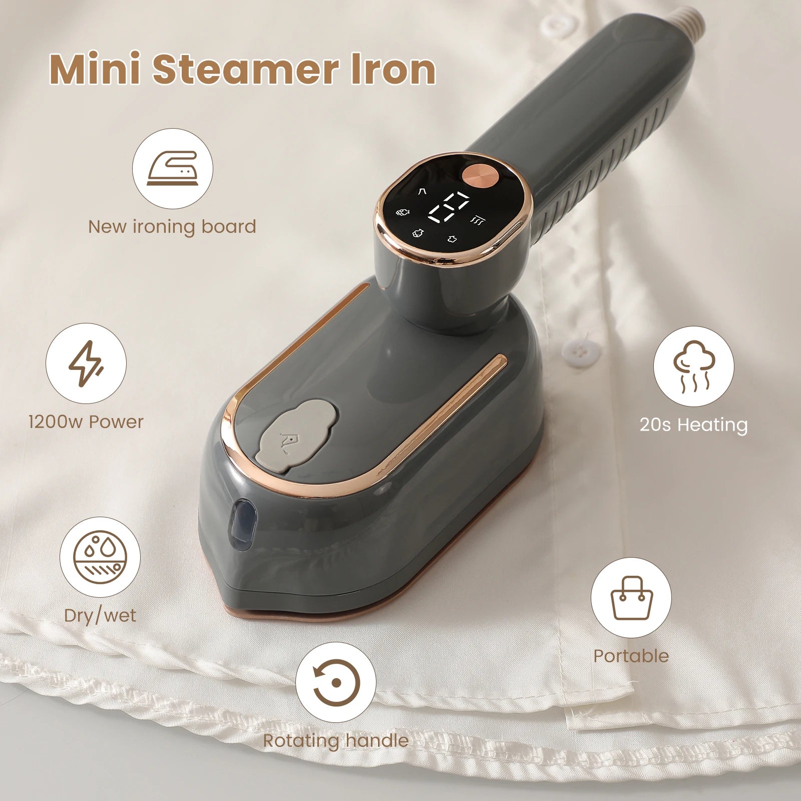 Tidesmit foldable handheld clothes steamer for travel, featuring 3-gear temperature control and fast wrinkle removal.