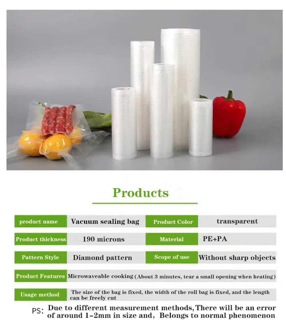 Vacuum sealing bag rolls, set of clear rolls for food storage and meal prep
