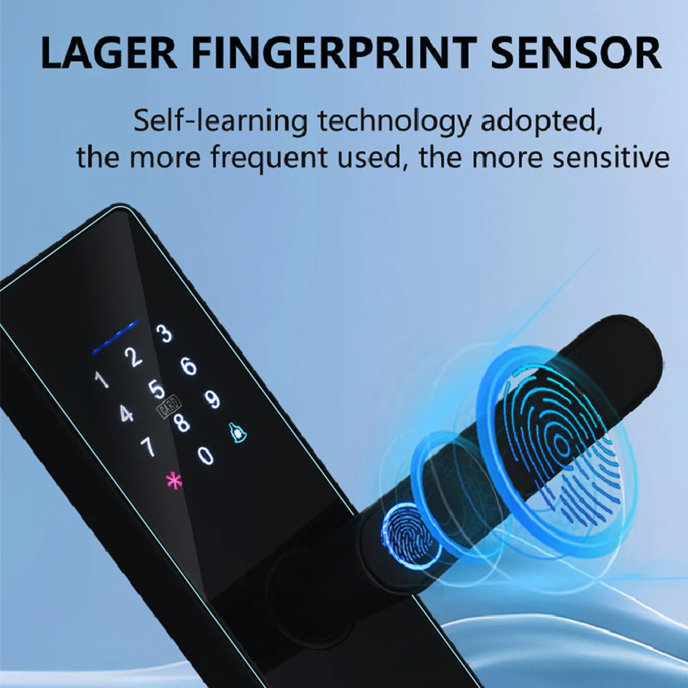 2026 New WiFi Tuya APP Smart Door Lock Remote Unlocking Digital Electronic Smart Home Wooden Door Lock Fingerprint Sound Quiet